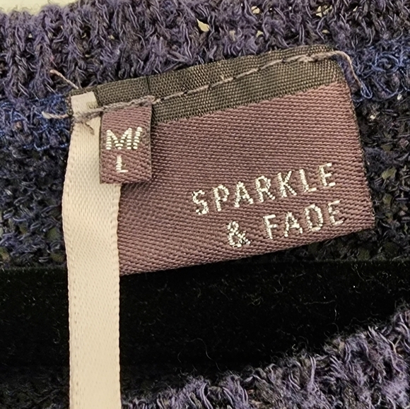 Sparkle and Fade Drop Shoulder Sheer Sleeve Navy Blouse M/L - Picture 7 of 8